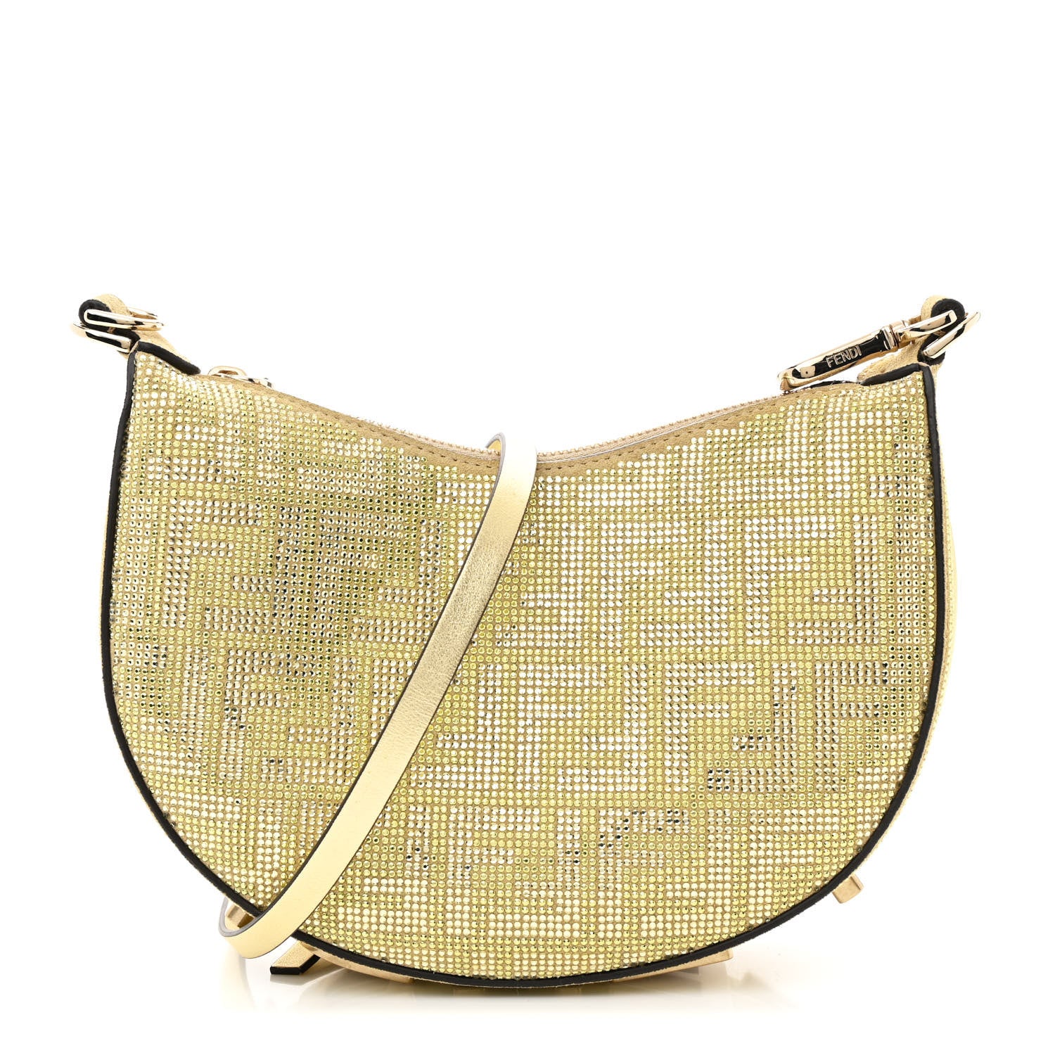 Fendi Crystal Vitello Laminato Suede FF Mini Fendigraphy Hobo Bag Platino 1 of 12