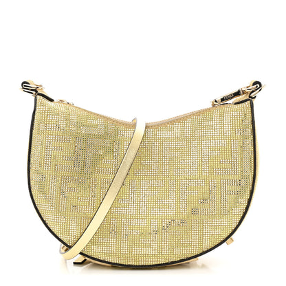 Fendi Crystal Vitello Laminato Suede FF Mini Fendigraphy Hobo Bag Platino 1 of 12