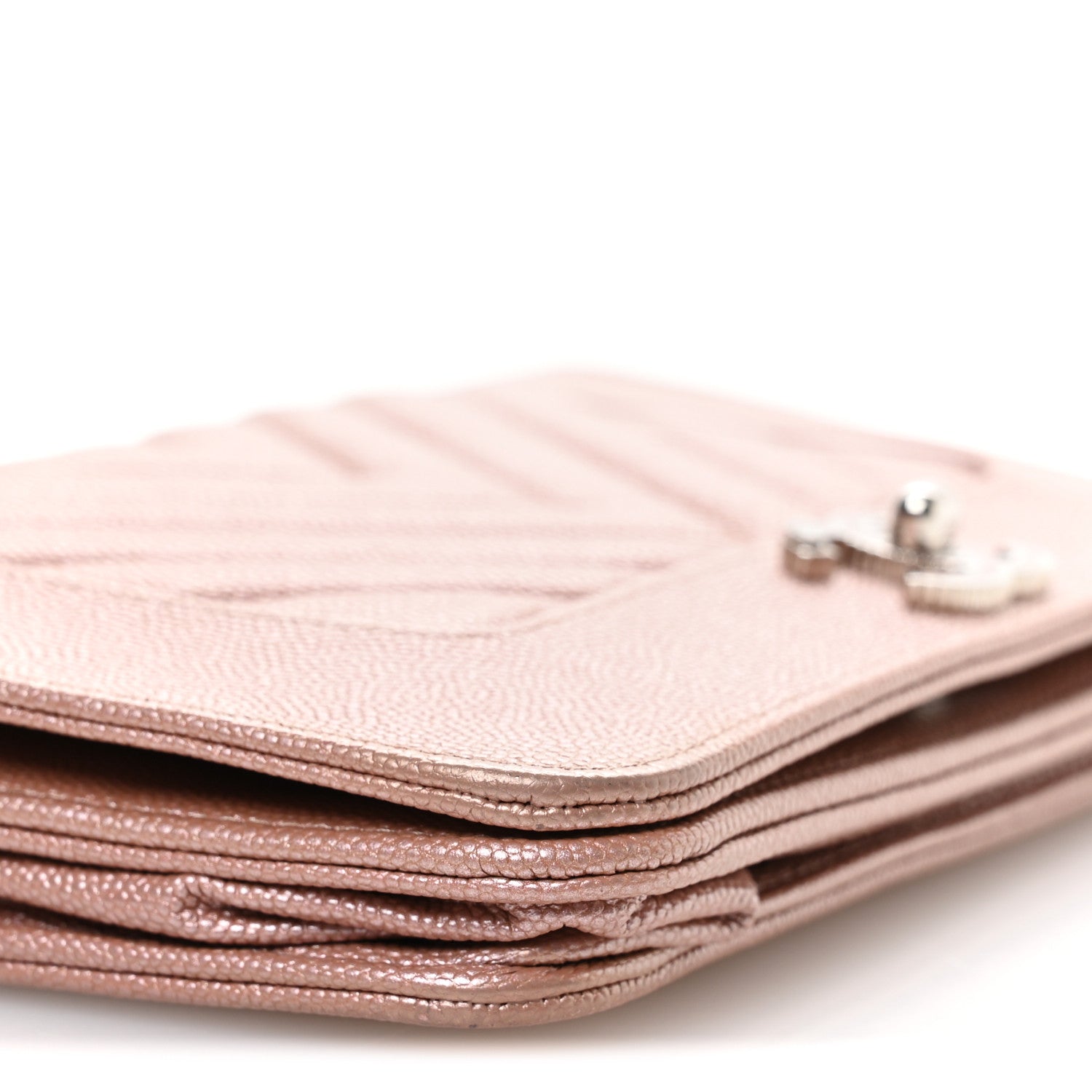 Chanel Metallic Caviar Chevron Quilted Vintage Mademoiselle Wallet On Chain WOC Pink 10 of 13