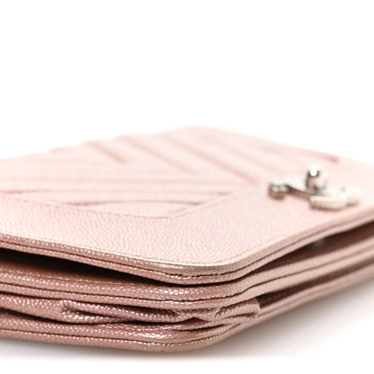 Chanel Metallic Caviar Chevron Quilted Vintage Mademoiselle Wallet On Chain WOC Pink 10 of 13