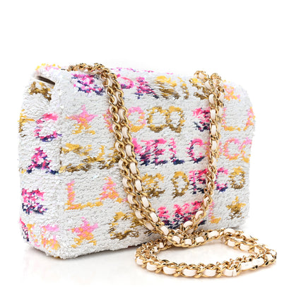 Chanel Sequin Logo CC Small Single Flap White Multicolor 3 of 9