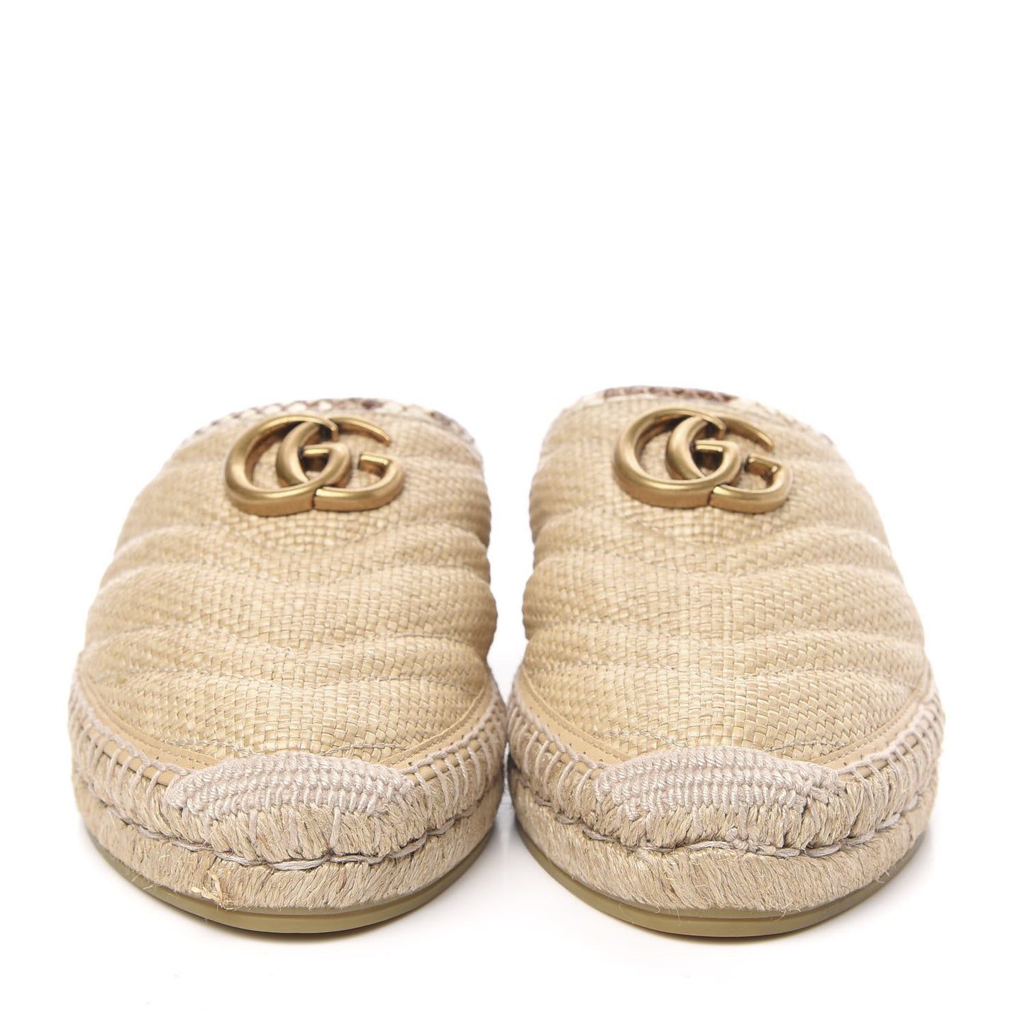 Straw Elaphe Matelasse GG Marmont Espadrille Slippers 37 Natural Cream Brown