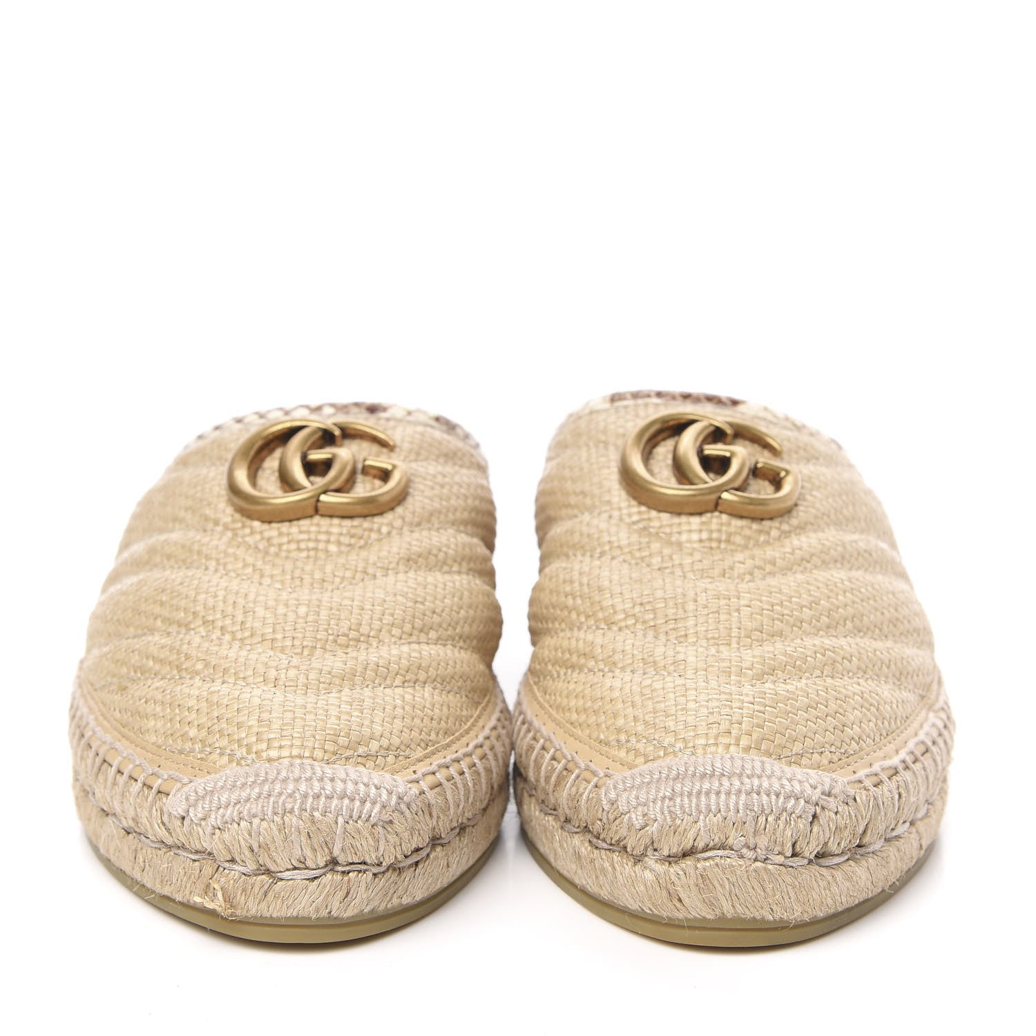 Gucci Straw Elaphe Matelasse GG Marmont Espadrille Slippers 37 Natural Cream Brown 2 of 11