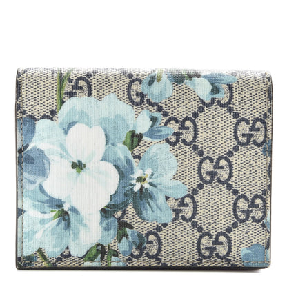 Gucci GG Supreme Monogram Blooms Card Case Beige Blue Navy Hibiscus Red 1 of 7
