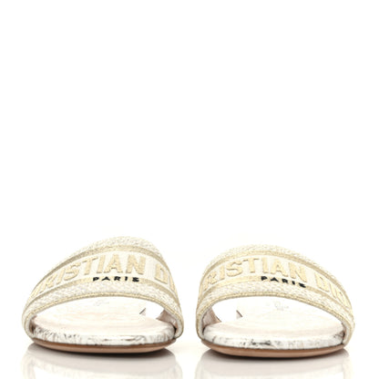 Christian Dior Canvas Lurex Jardin d'Hiver Embroidered Dway Flat Slide Sandals 36 White Palladium 2 of 8