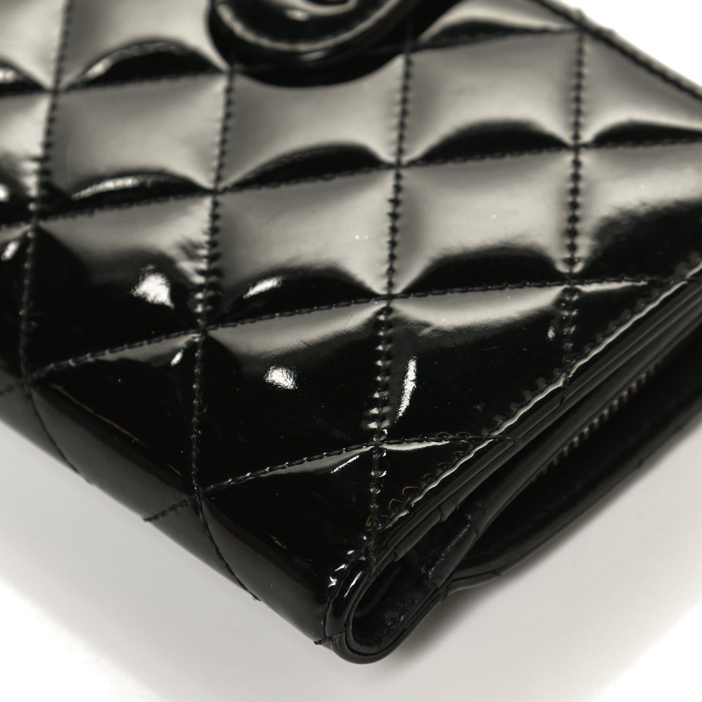 Patent Quilted Zip Pocket Wallet Black