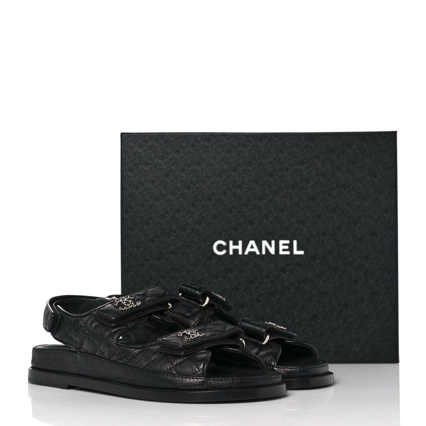 Grained Calfskin Velcro Dad Sandals 39 Black