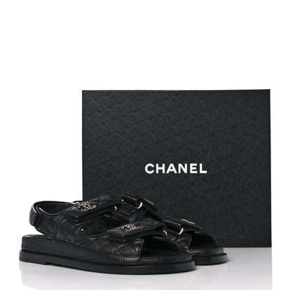 Chanel Grained Calfskin Velcro Dad Sandals 39 Black 9 of 9