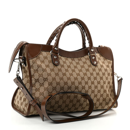 Balenciaga X GUCCI GG Monogram Azalea Calfskin Neo Classic Silver Hardware Medium City Beige Ebony Brown Sugar 3 of 10