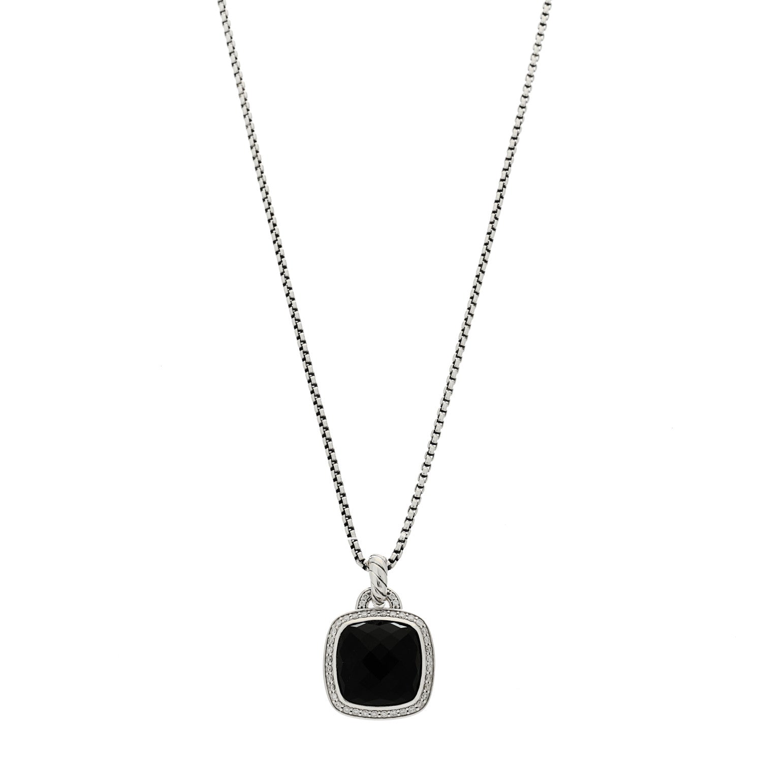 David Yurman Sterling Silver 14K Yellow Gold Diamond Black Onyx 14mm Albion Pendant Necklace 1 of 5