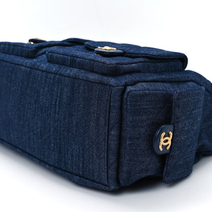 Chanel Washed Denim Quilted Cargo Maxi Hobo Dark Blue 10 of 10