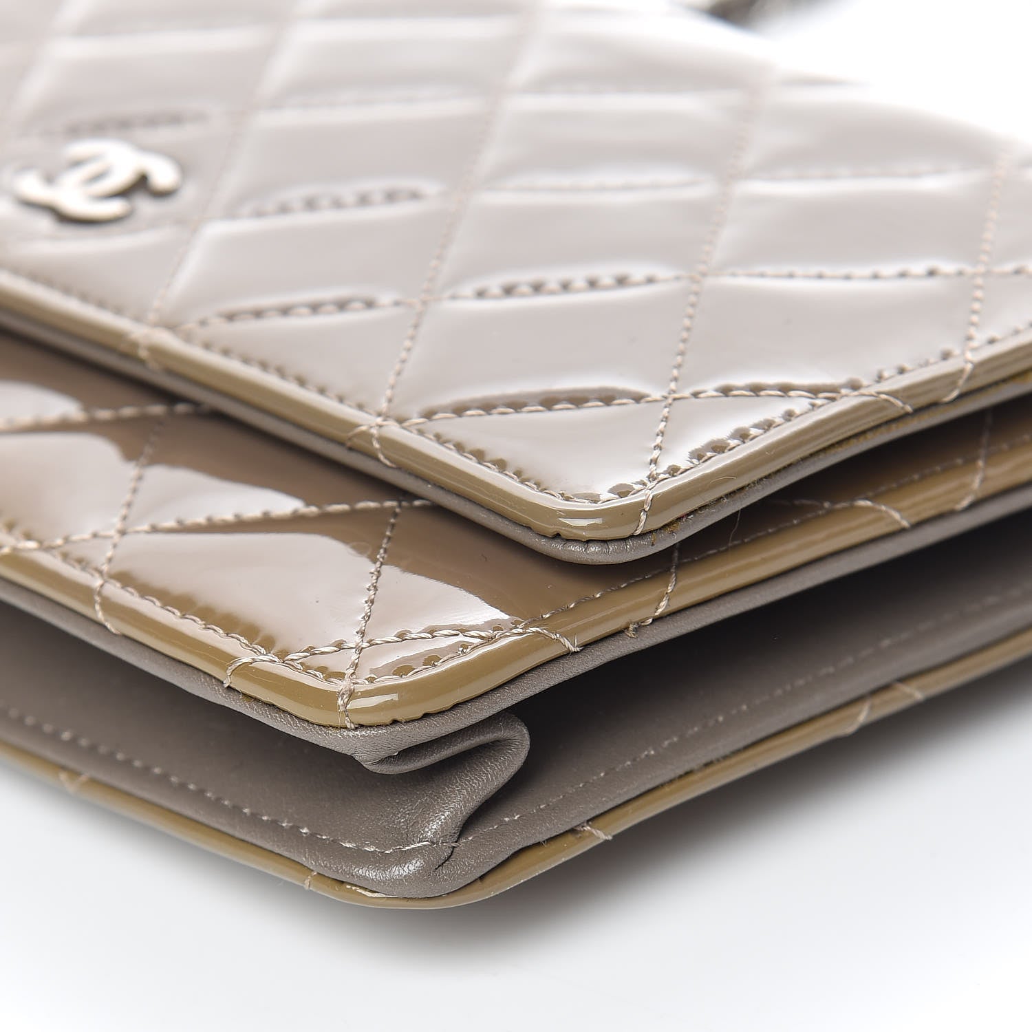 Chanel Patent Quilted Wallet On Chain WOC Grey 10 of 16