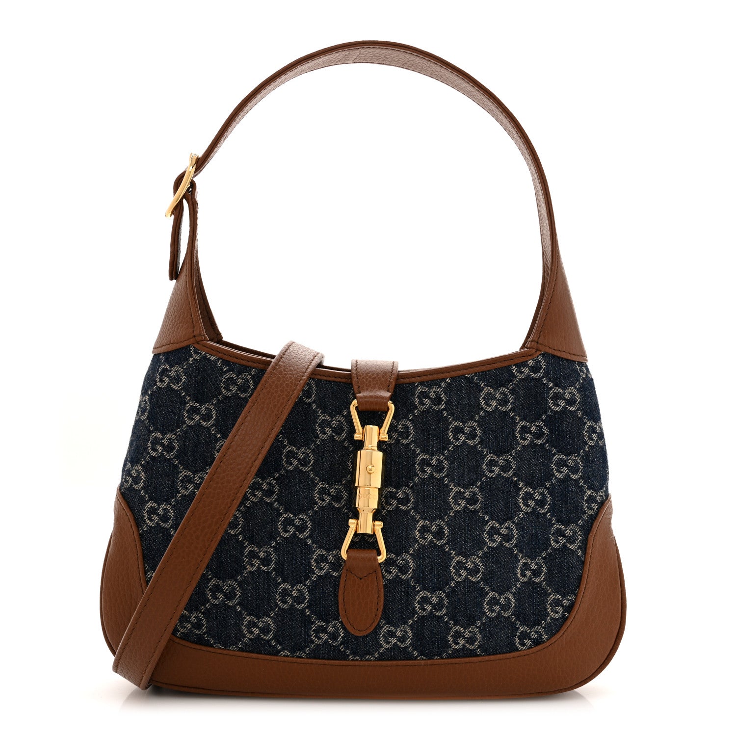 Gucci New Denim GG Monogram Calfskin Small Jackie 1961 Hobo Blue Tea Cuir 1 of 10