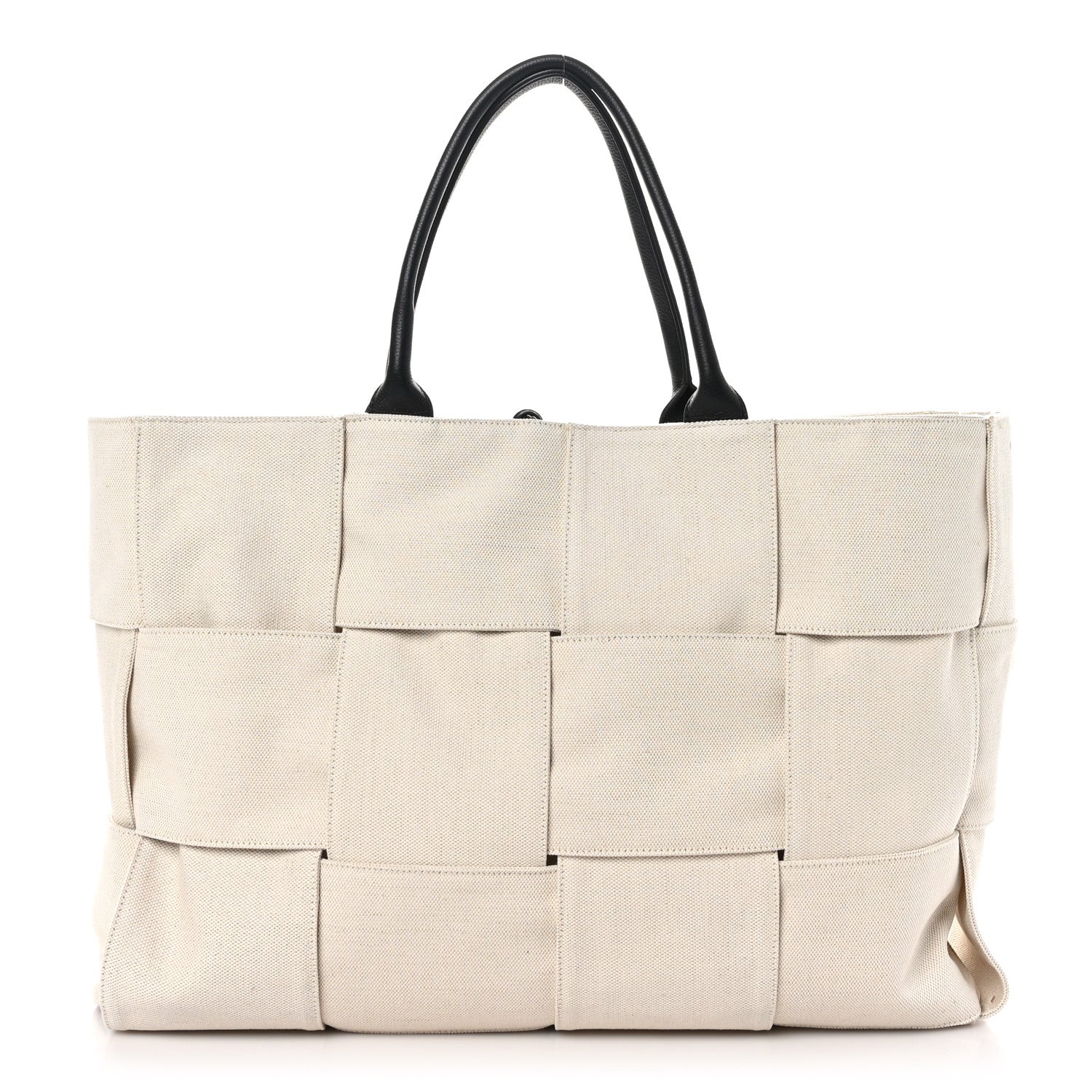 Bottega Veneta Canvas Intrecciato Large Arco Tote Beige Black 1 of 9