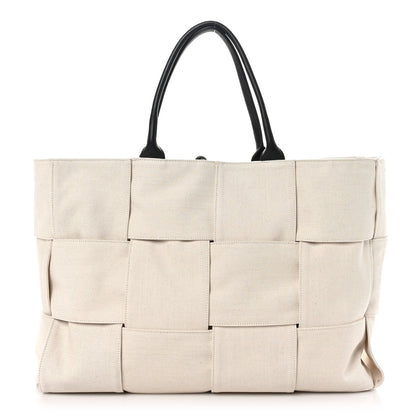 Bottega Veneta Canvas Intrecciato Large Arco Tote Beige Black 1 of 9