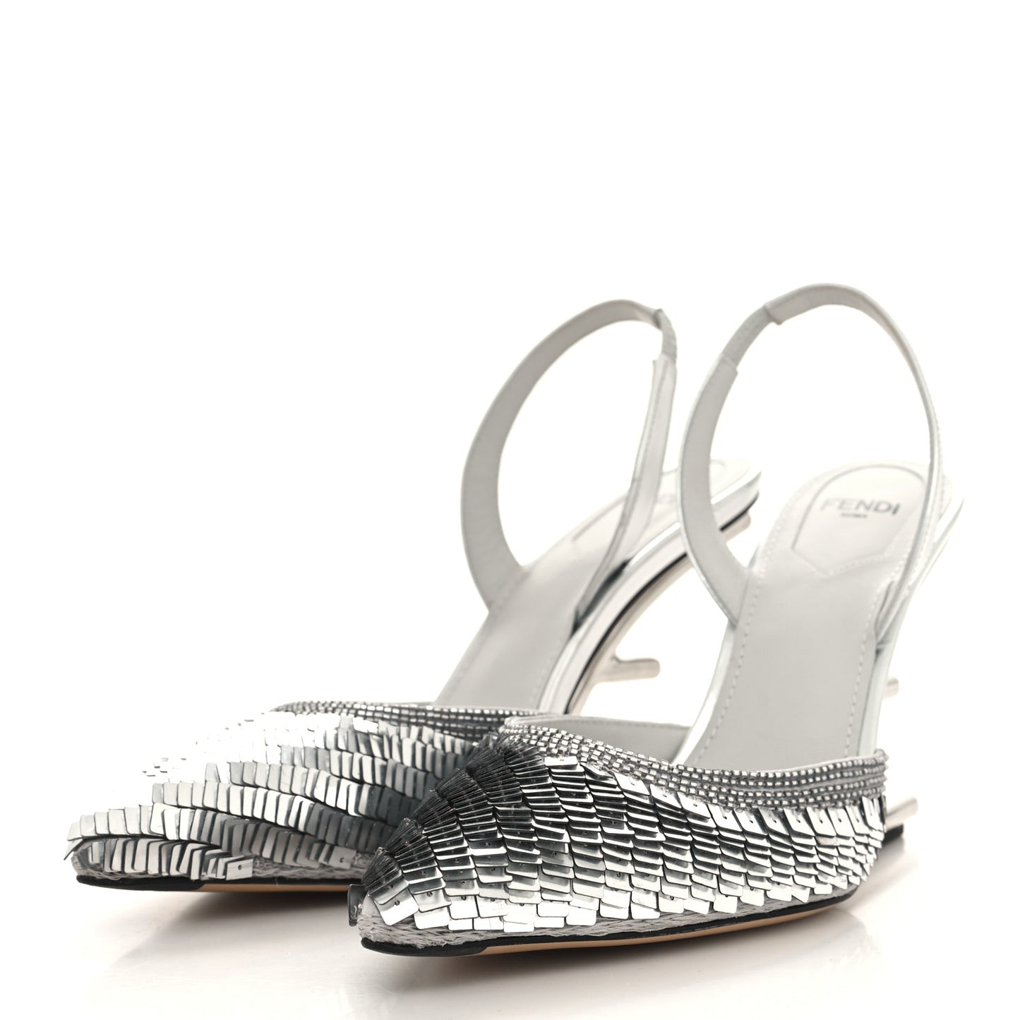 Paillette Embellished Fendi First Slingback Pump 37 Grigio