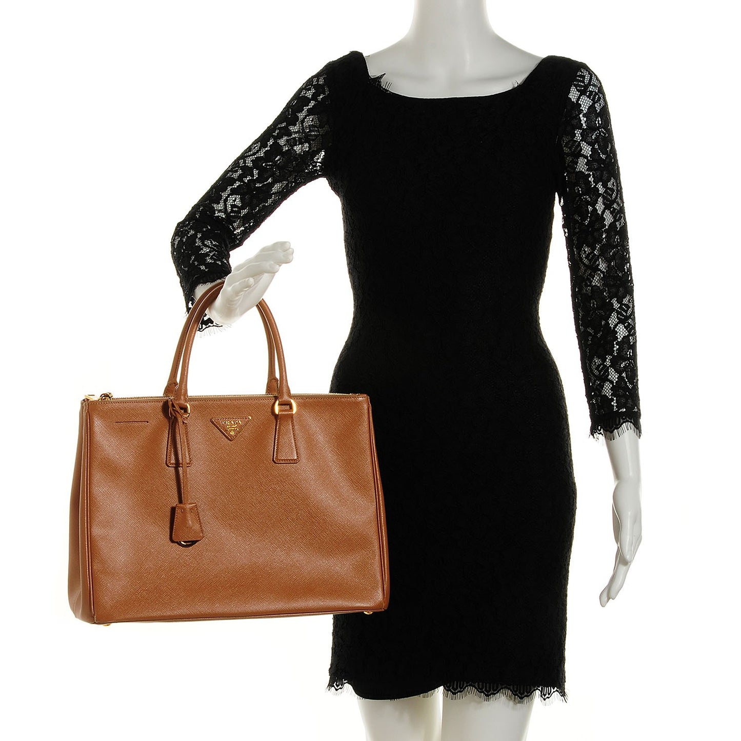 Saffiano Lux Large Double Zip Tote Caramel