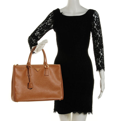Prada Saffiano Lux Large Double Zip Tote Caramel 2 of 10
