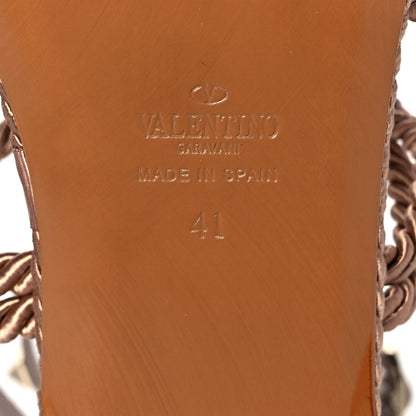 Valentino Garavani Calfskin Rockstud Ankle Wrap Torchon Espadrille Flat Sandals 41 Poudre 6 of 8