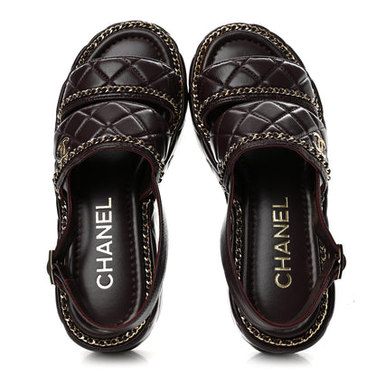 Chanel Shiny Lambskin Quilted Chain Around CC Platform Sandals 36 Burgundy 2 of 13