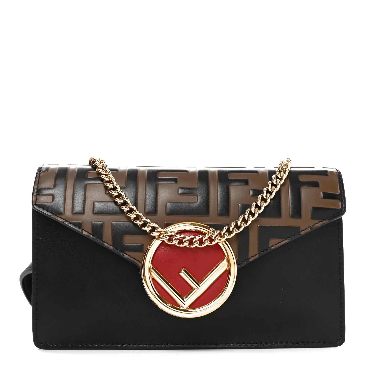 Fendi Vitello Liberty F is Fendi Bi-Color FF 1974 Embossed Envelope Belt Bag Maya Black 1 of 9
