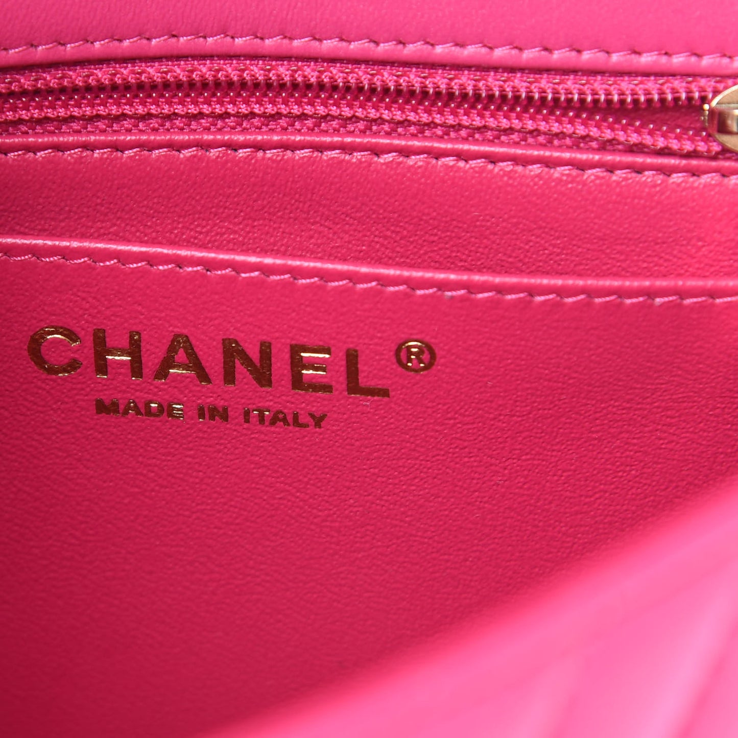 Lambskin Chevron Quilted Mini Square Flap Fuchsia