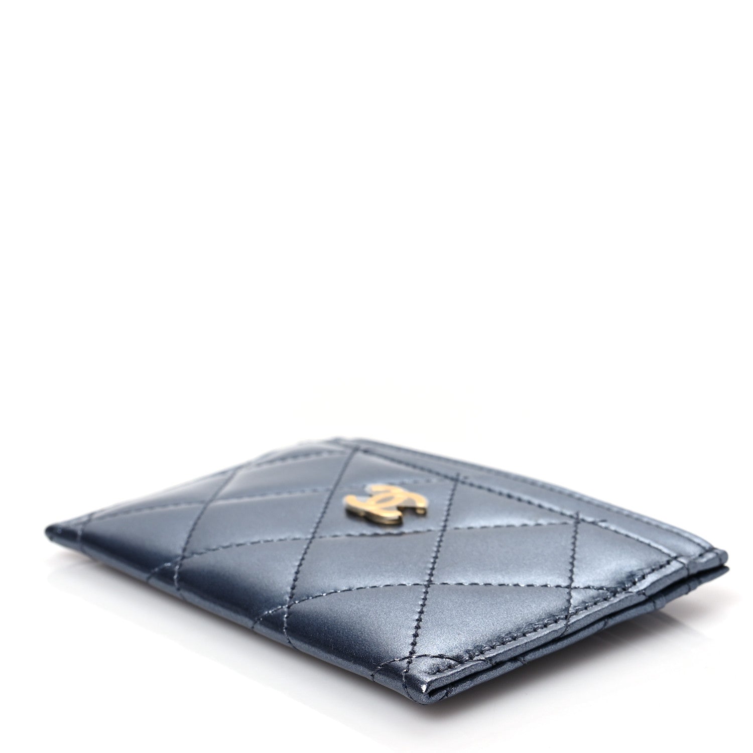 Chanel Metallic Lambskin Quilted Card Holder Dark Blue 9 of 9