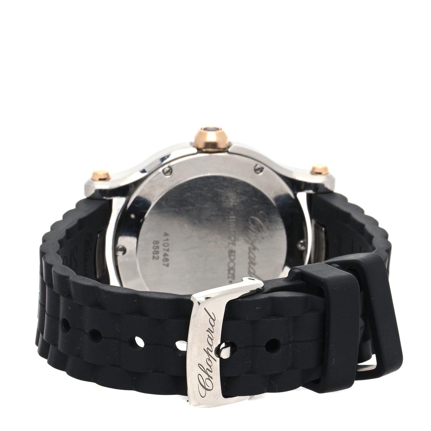 Chopard Stainless Steel 18K Rose Gold Rubber Diamond 36mm Happy Sport Heart Quartz Watch 3 of 5