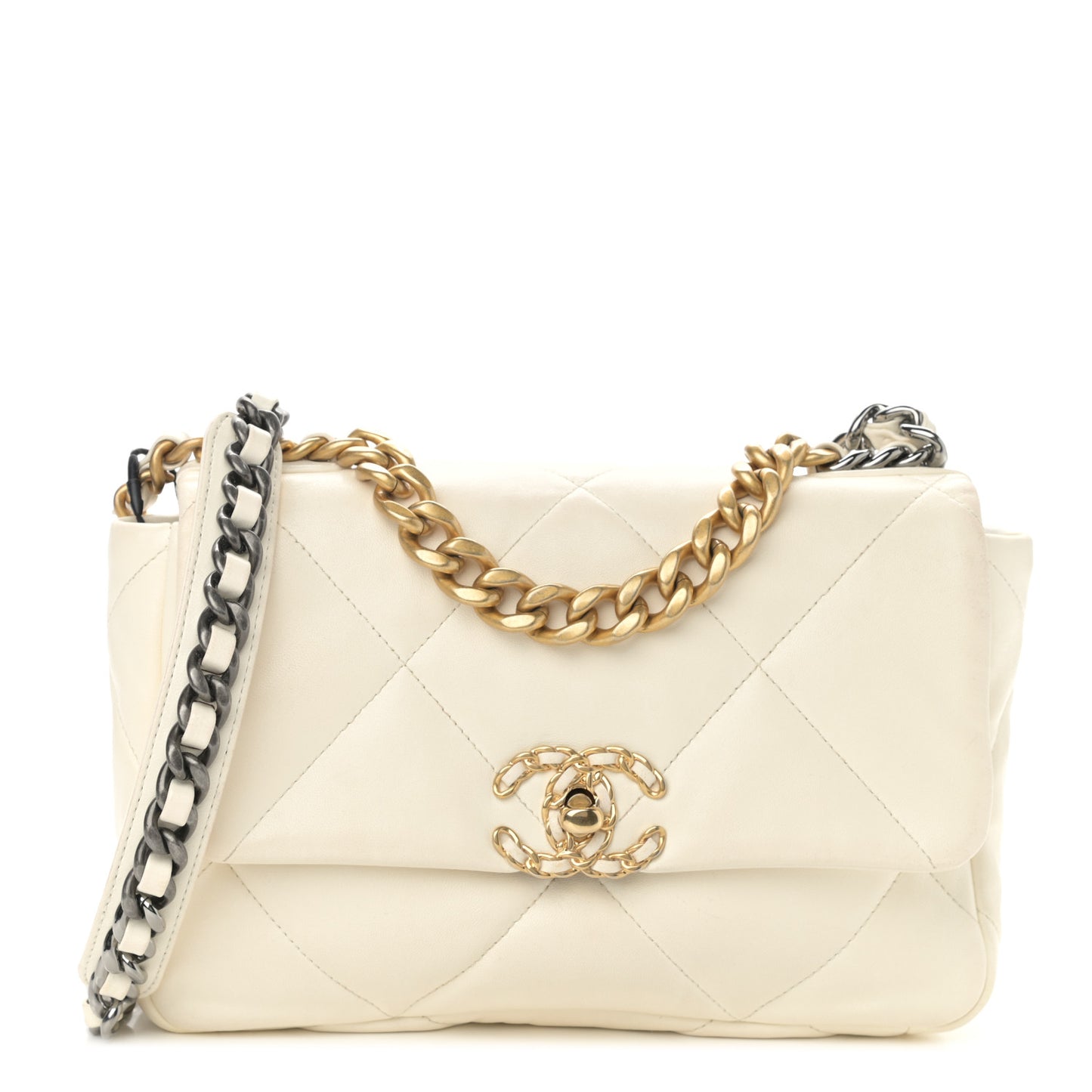 Lambskin Quilted Medium Chanel 19 Flap White