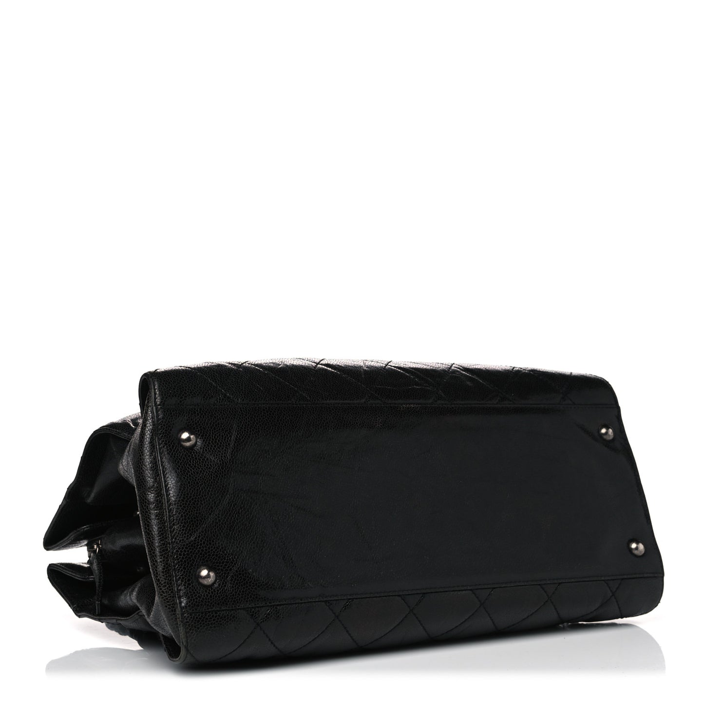 Crumpled Grained Calfskin Quilted CC Crave Tote Black