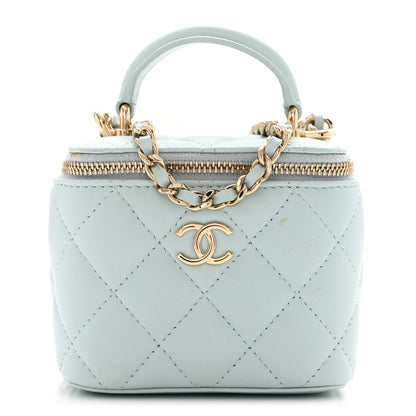 Chanel Lambskin Quilted Top Handle Mini Vanity Case With Chain Light Blue 1 of 12