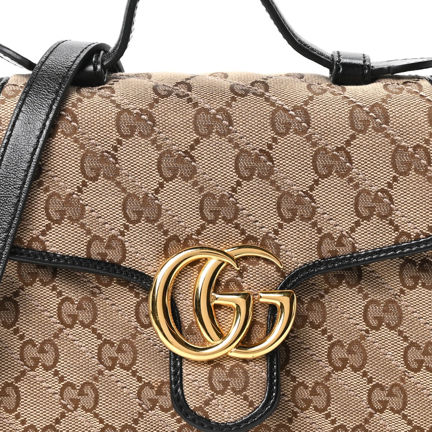 Monogram Azalea Calfskin Matelasse Diagonal Mini GG Marmont Top Handle Shoulder Bag Beige Ebony Black