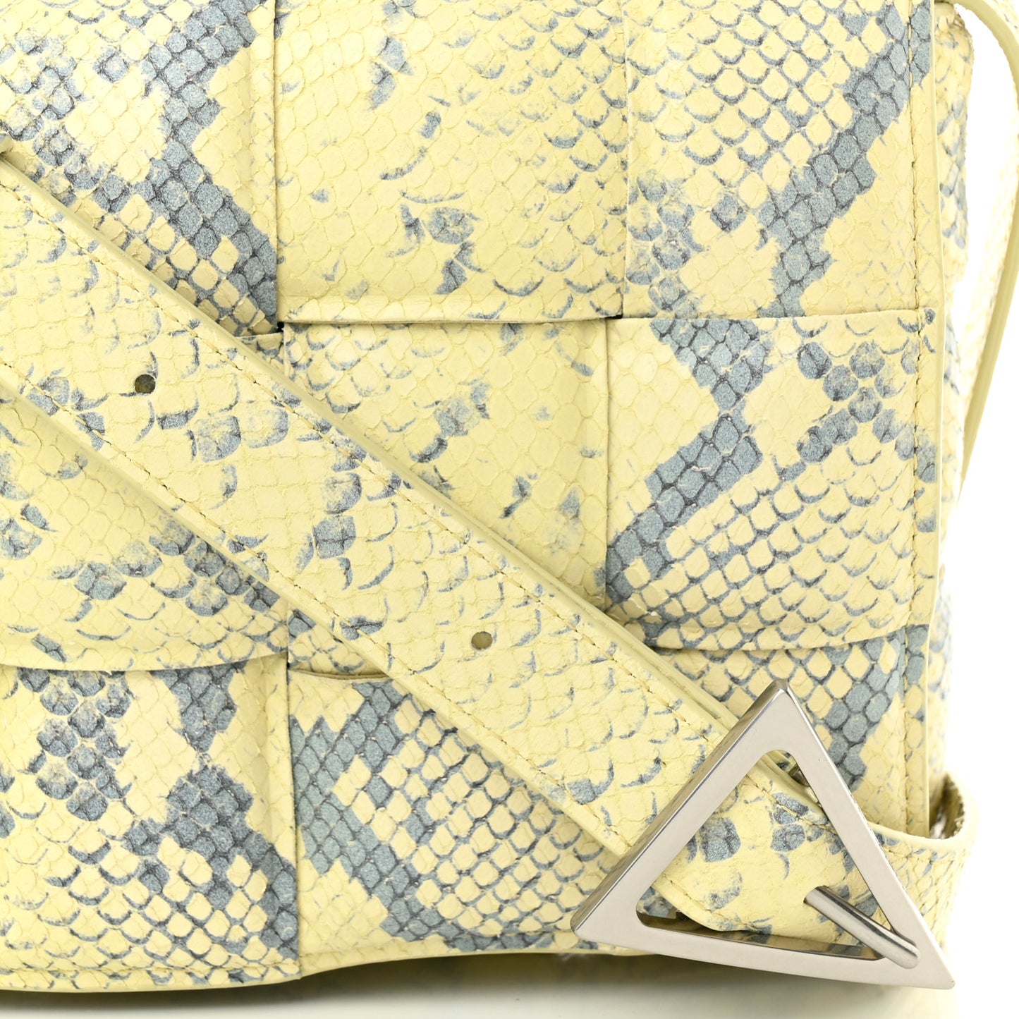 Goatskin Python Embossed Padded Cassette Crossbody Bag Kiwi Black Silver