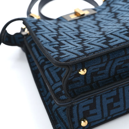 Fendi Chenille Vitello Seta FF Medium Peekaboo I SEE U Satchel Blue Black 11 of 12