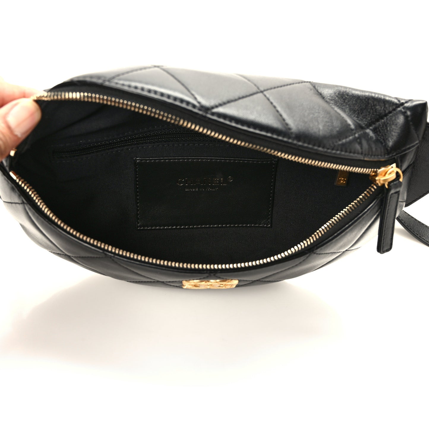 Lambskin Enamel Quilted Waist Bag Black
