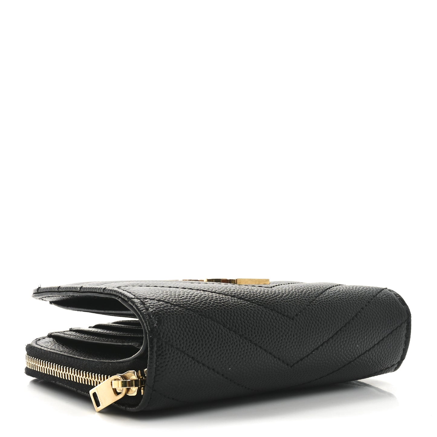 Grain De Poudre Matelasse Chevron Monogram Compact Zip Around Wallet Black