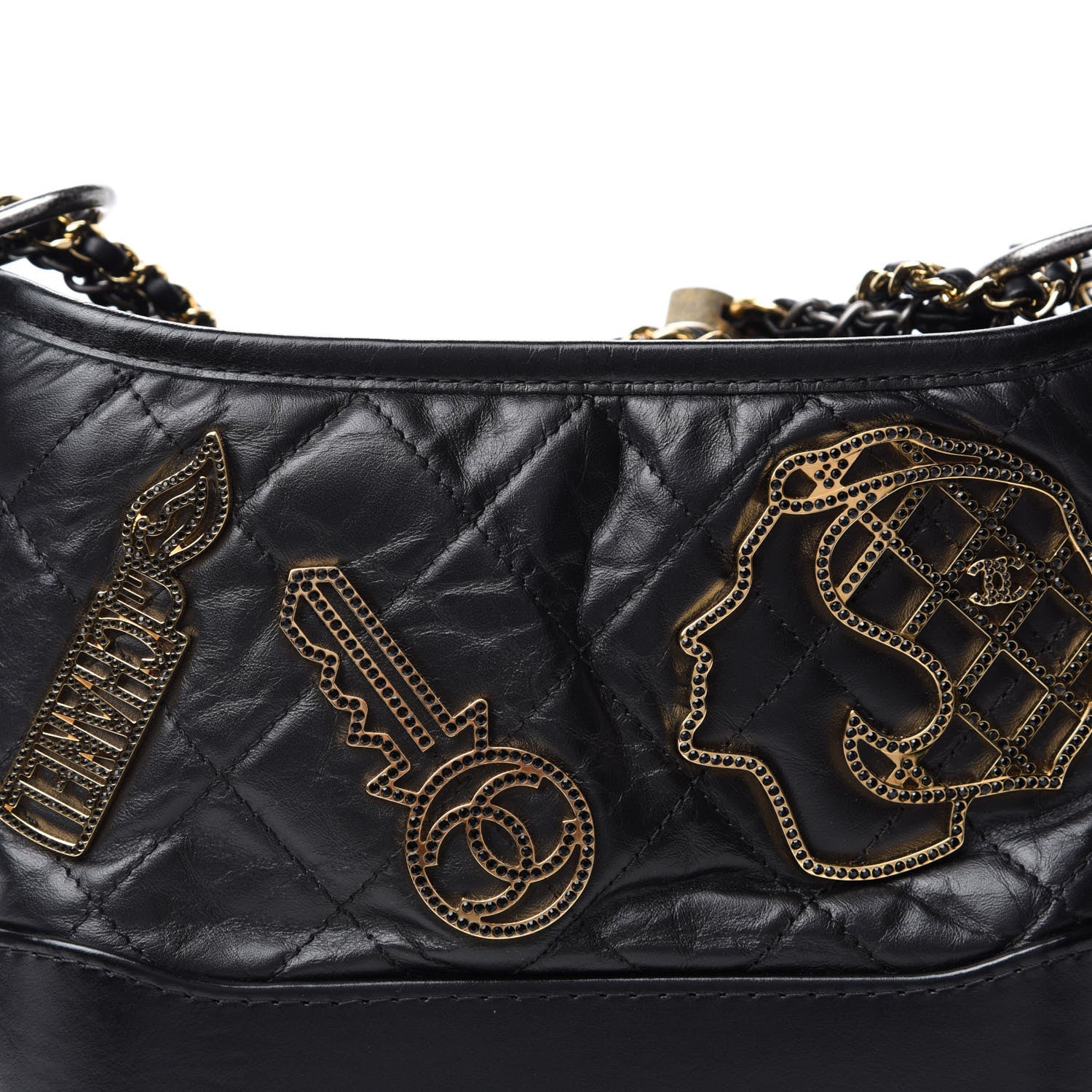 Chanel Aged Calfskin Quilted Charms Small Gabrielle Hobo Black 10 of 10