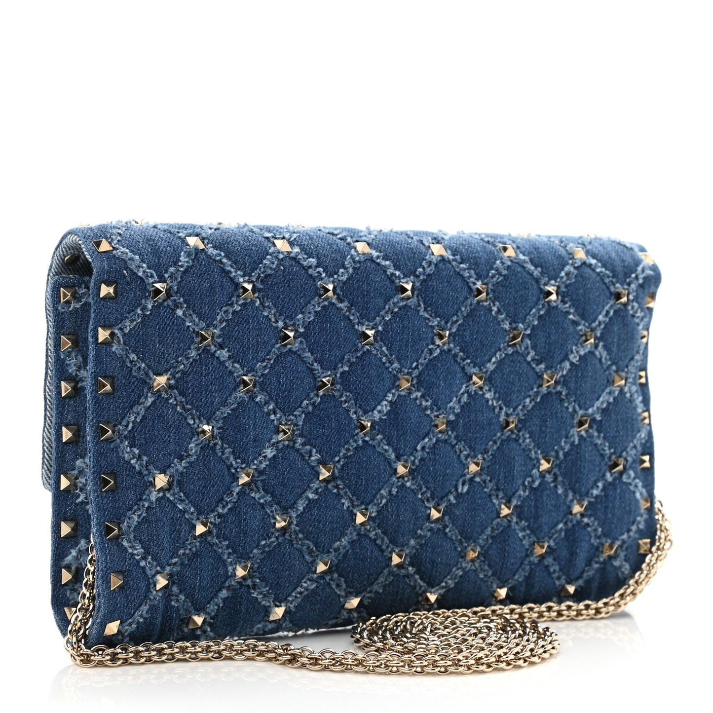 Denim Rockstud Spike Wallet on Chain Blue
