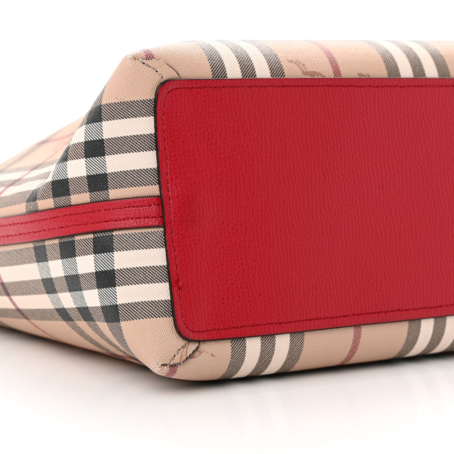 Grainy Calfskin Haymarket Check Medium Reversible Tote Red