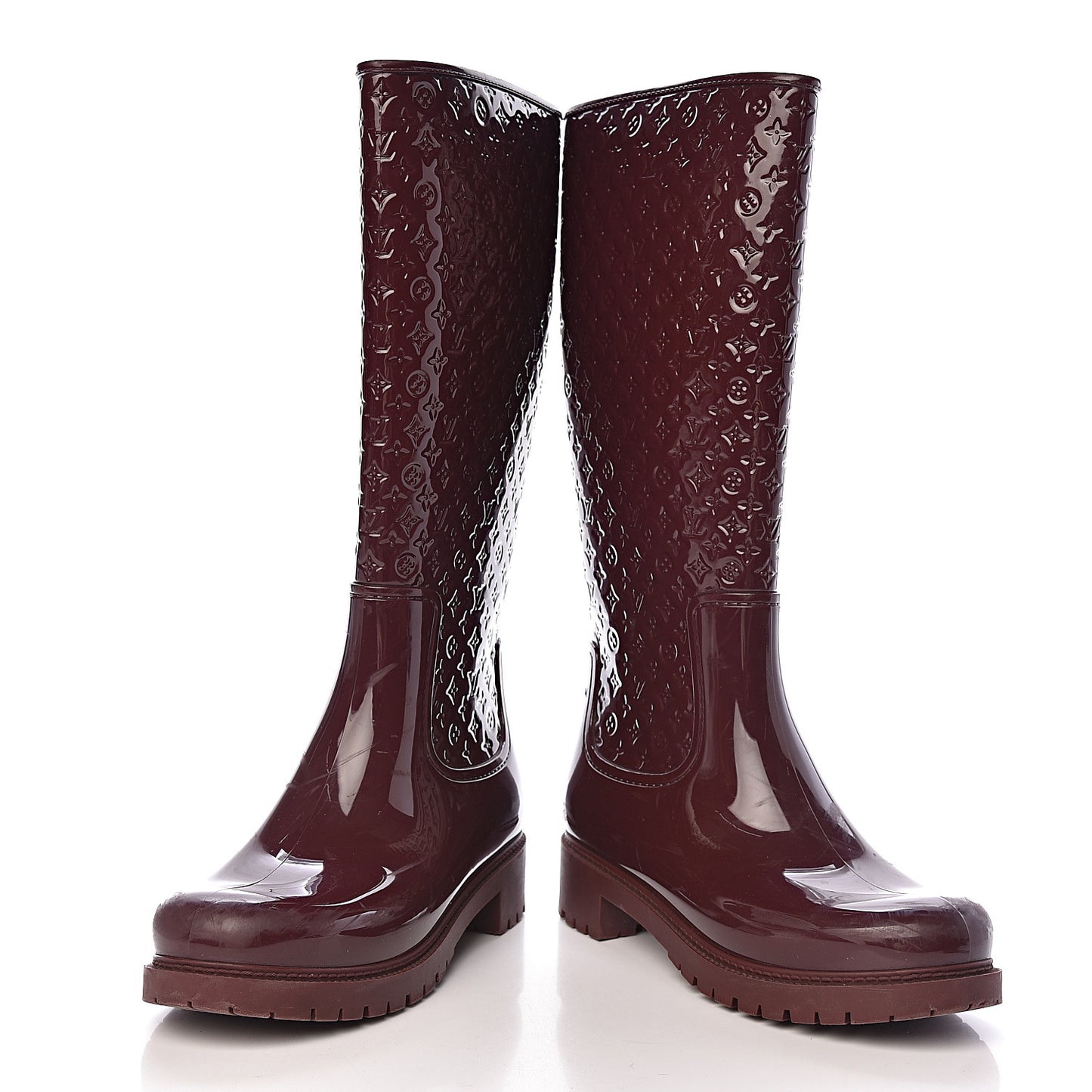 Rubber Embossed Monogram Splash Rain Boots 39 Brown