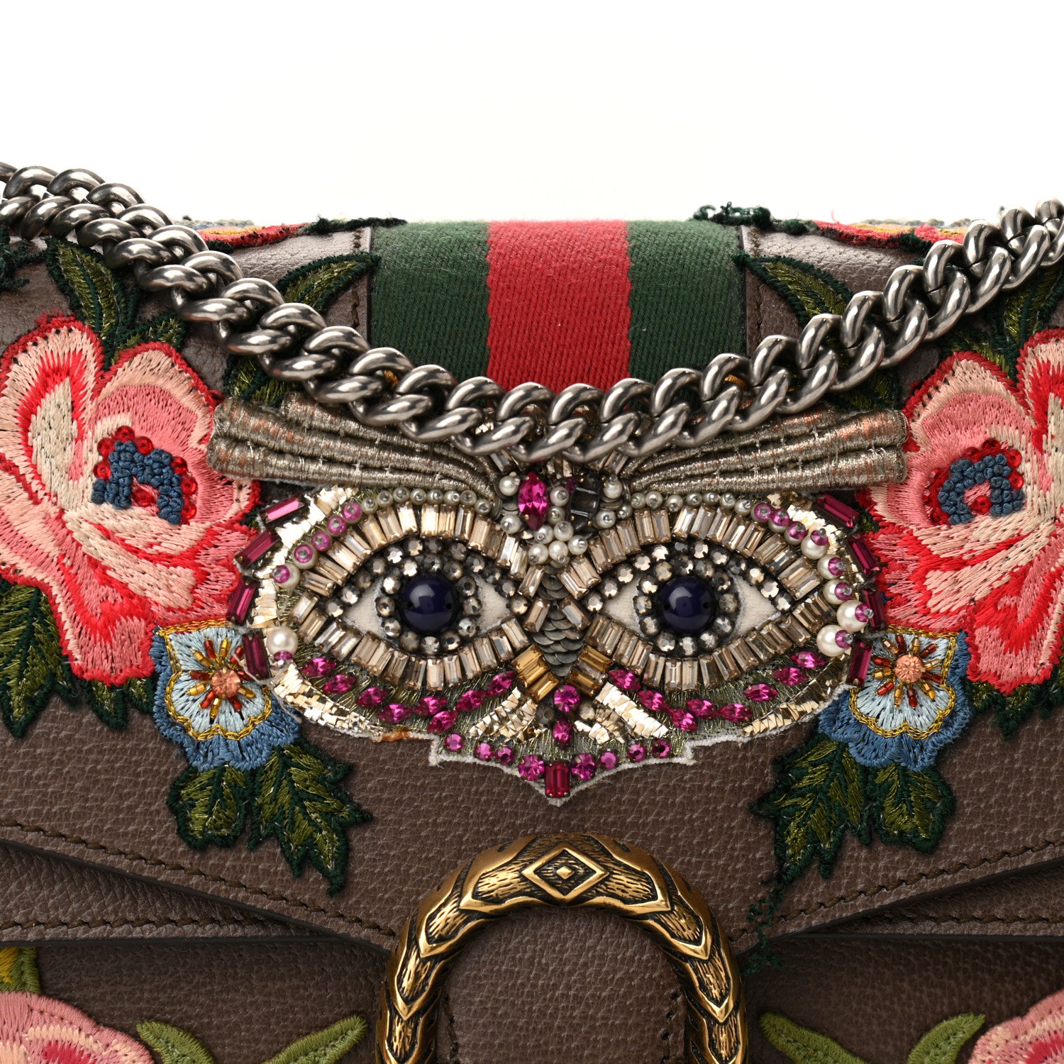 Gucci Calfskin Web Owl Embroidered Medium Dionysus Shoulder Bag New Acero Multicolor 7 of 12