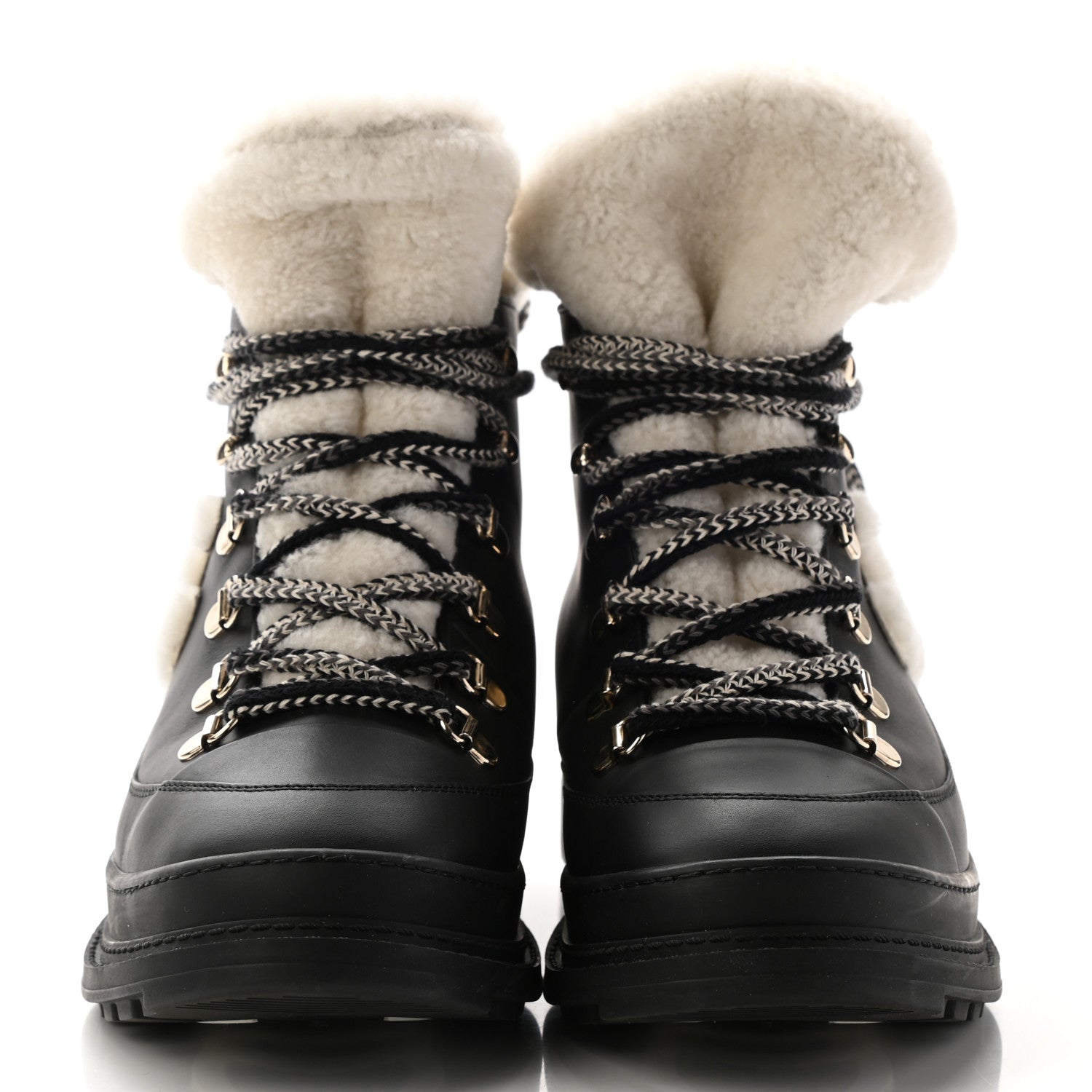 Chanel Calfskin Shearling CC Lace Up Boots 37 Black White 2 of 7