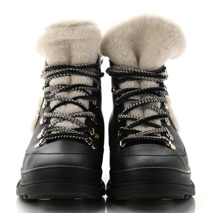 Chanel Calfskin Shearling CC Lace Up Boots 37 Black White 2 of 7