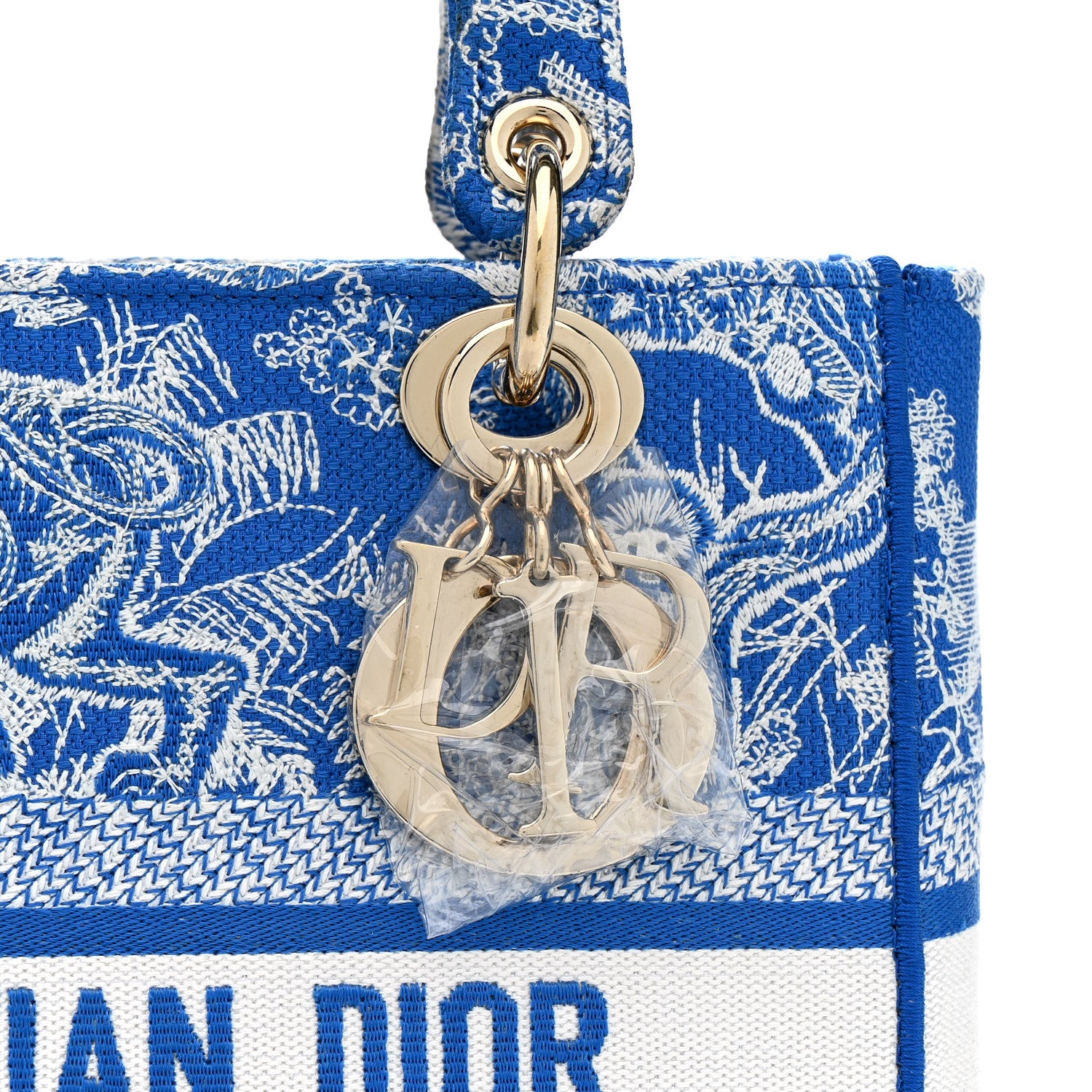 Christian Dior Canvas Toile De Jouy Reverse Embroidered Medium Lady D-Lite Fluorescent Blue 8 of 15