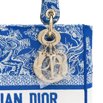 Christian Dior Canvas Toile De Jouy Reverse Embroidered Medium Lady D-Lite Fluorescent Blue 8 of 15