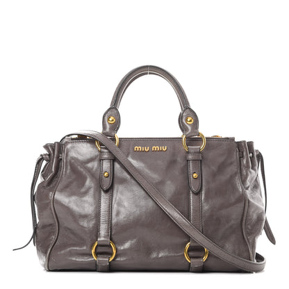 Miu Miu Vitello Shine Double Zip Tote Fumo 1 of 16