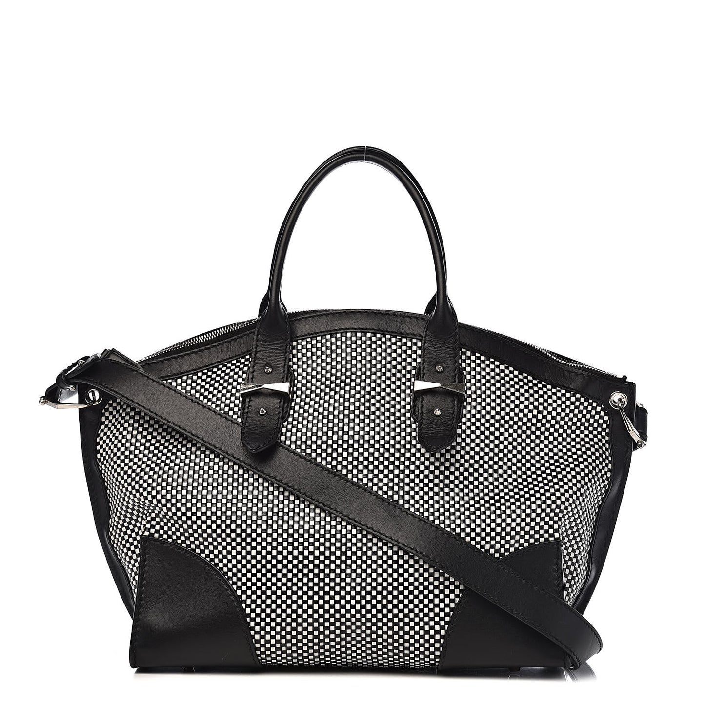 Soft Calfskin Woven Medium Legend Tote Black White