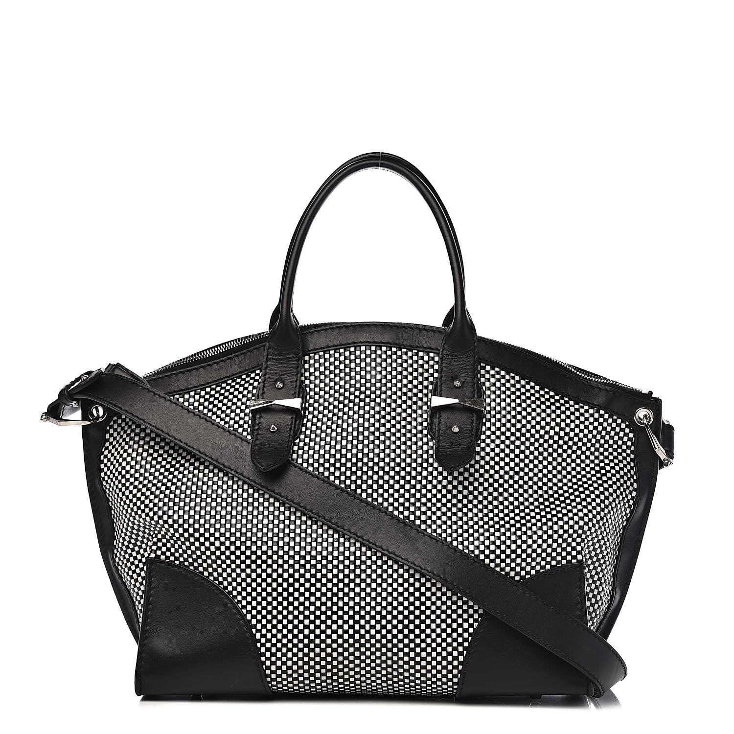 Alexander McQueen Soft Calfskin Woven Medium Legend Tote Black White 1 of 11