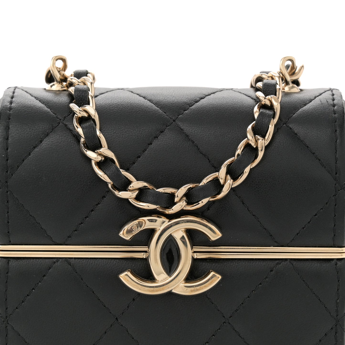 Lambskin Quilted Small Box With Chain Black