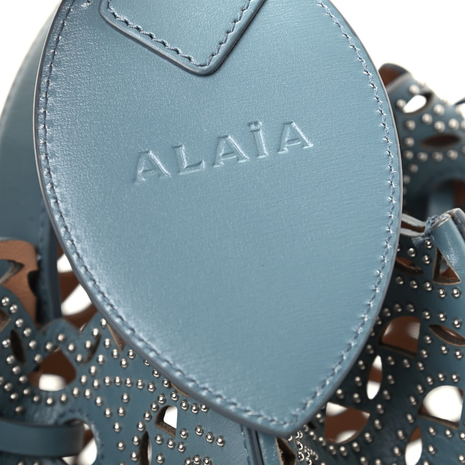 Alaia Calfskin Lux Laser Cut Studded Rose-Marie 19 Bag Blue 8 of 9